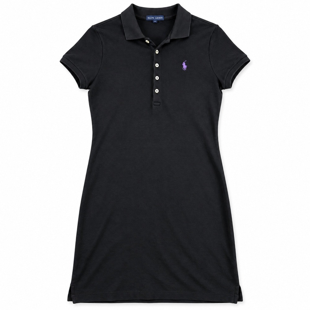 Ralph Lauren Womens Black Polo‎ Dress Purple Pony Logo Short Sleeve Casual